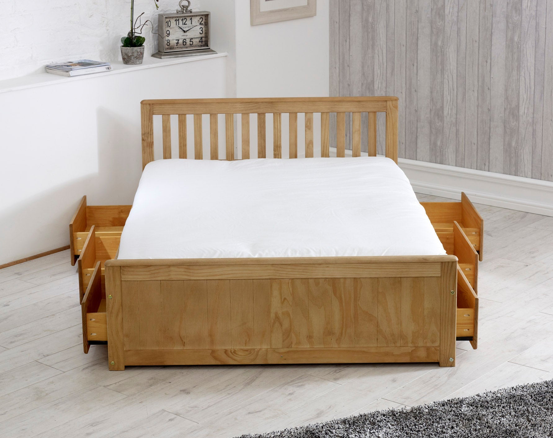 Mission Waxed Pine Wooden Storage Bed Frame - 3ft Single, 4ft Small Double and 4ft6 Double
