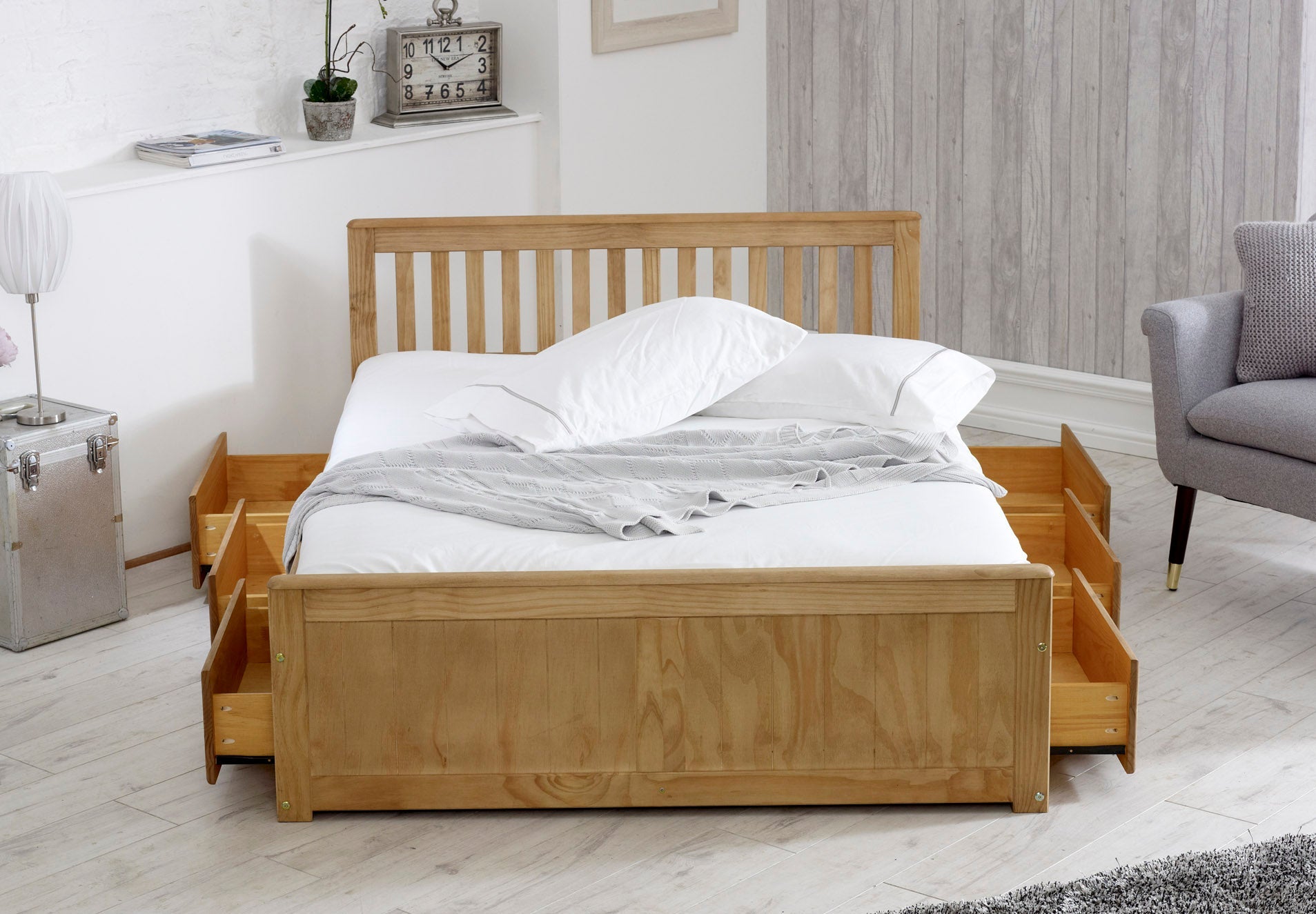 Mission Waxed Pine Wooden Storage Bed Frame - 3ft Single, 4ft Small Double and 4ft6 Double