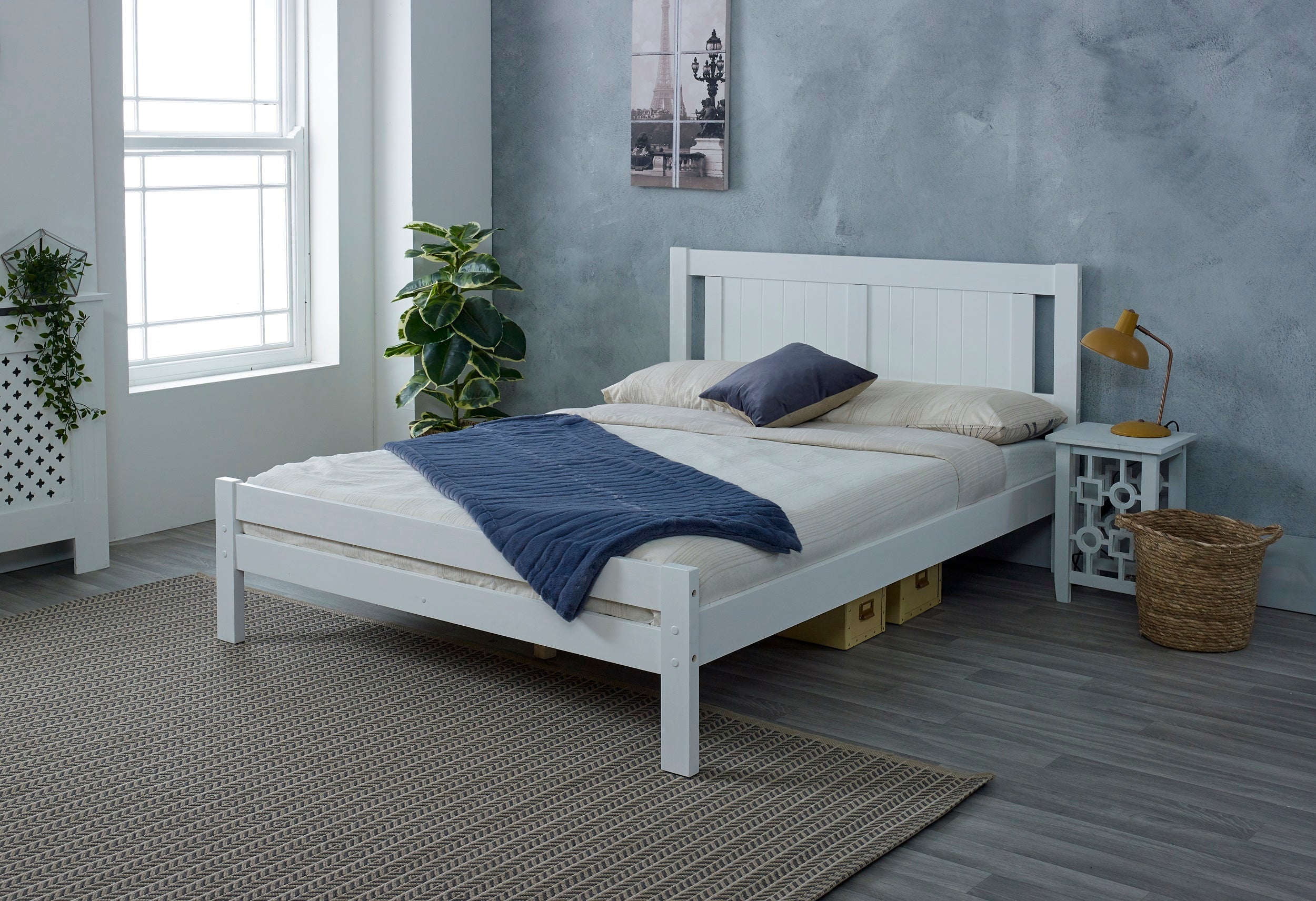 Glory Bed, White Wooden Slatted Frame