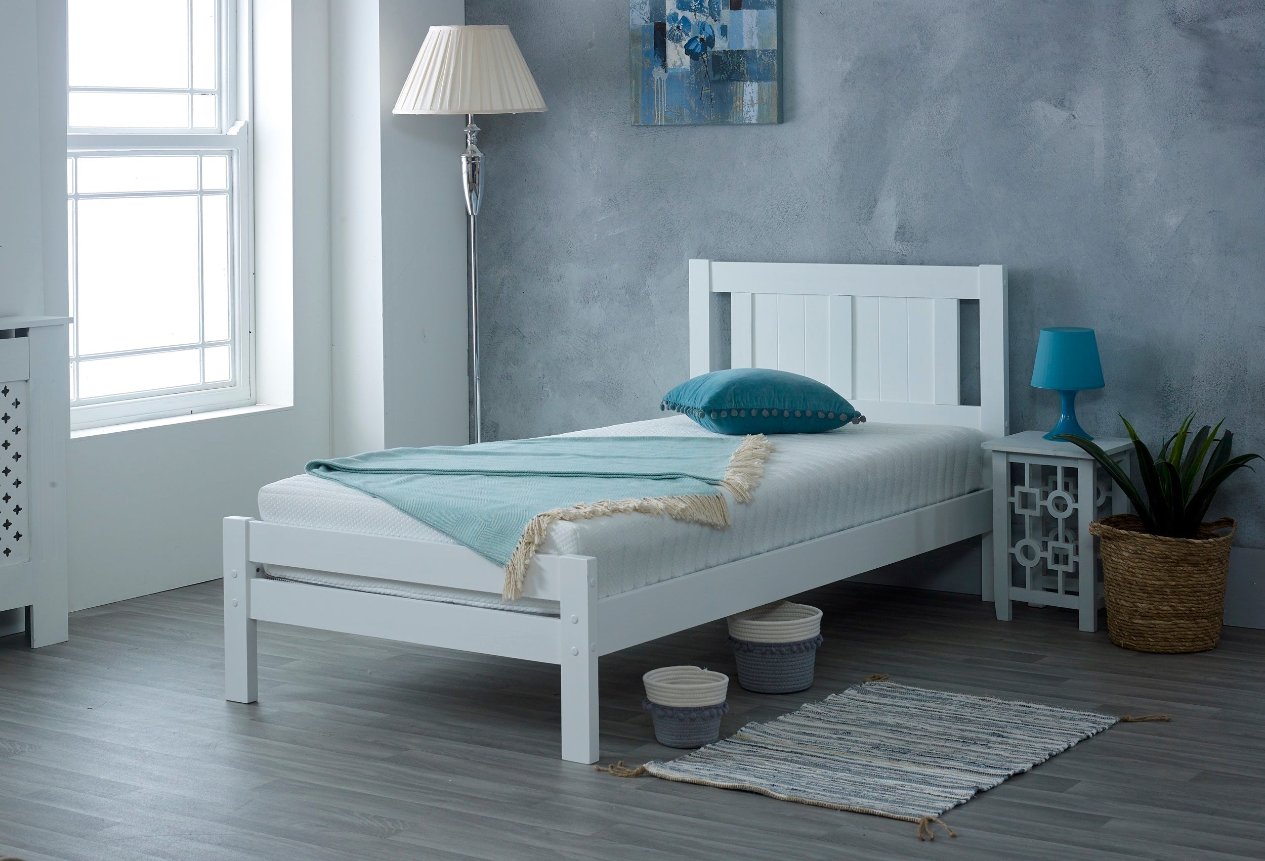 Glory Bed, White Wooden Slatted Frame