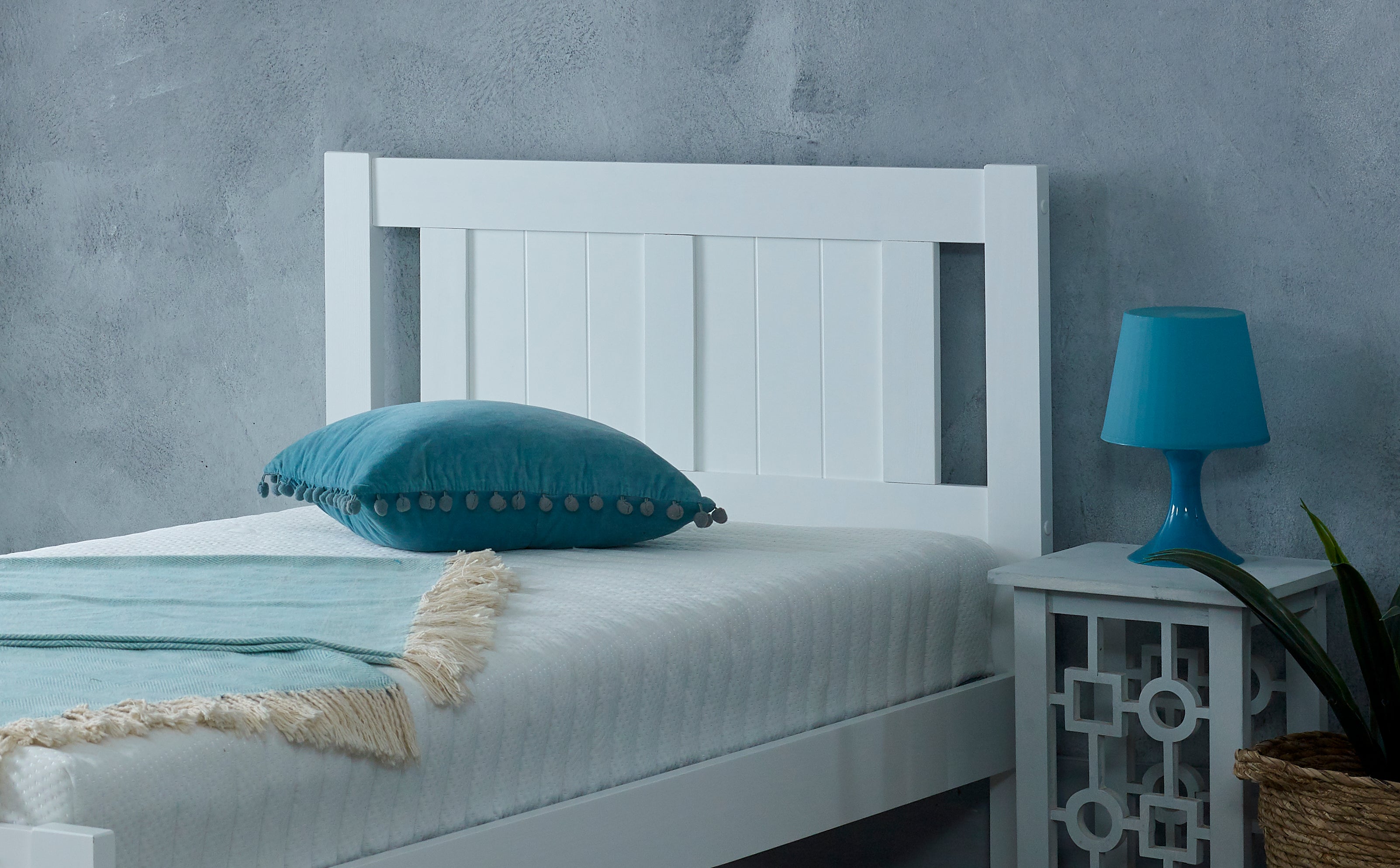 Glory Bed, White Wooden Slatted Frame