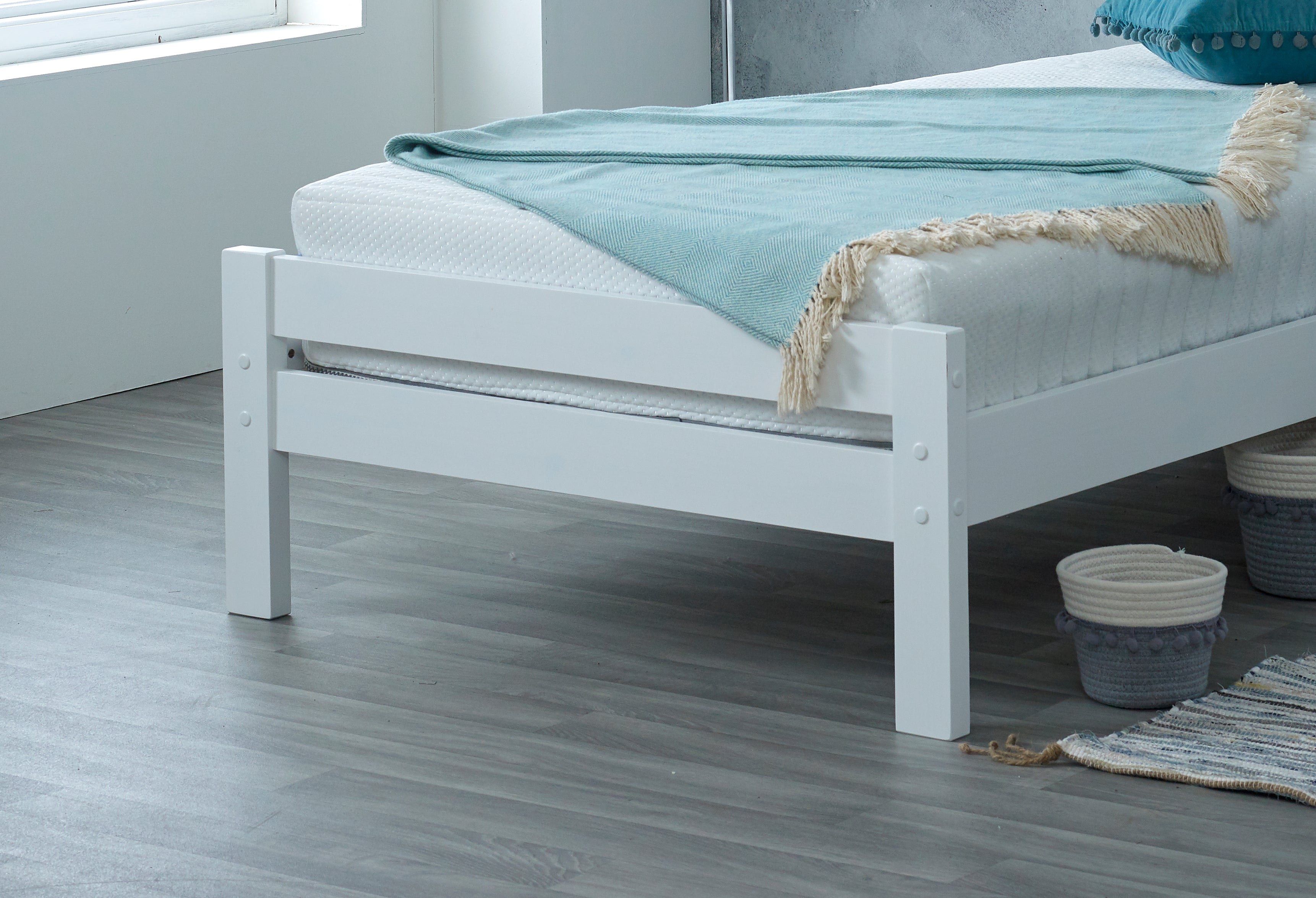 Glory Bed, White Wooden Slatted Frame