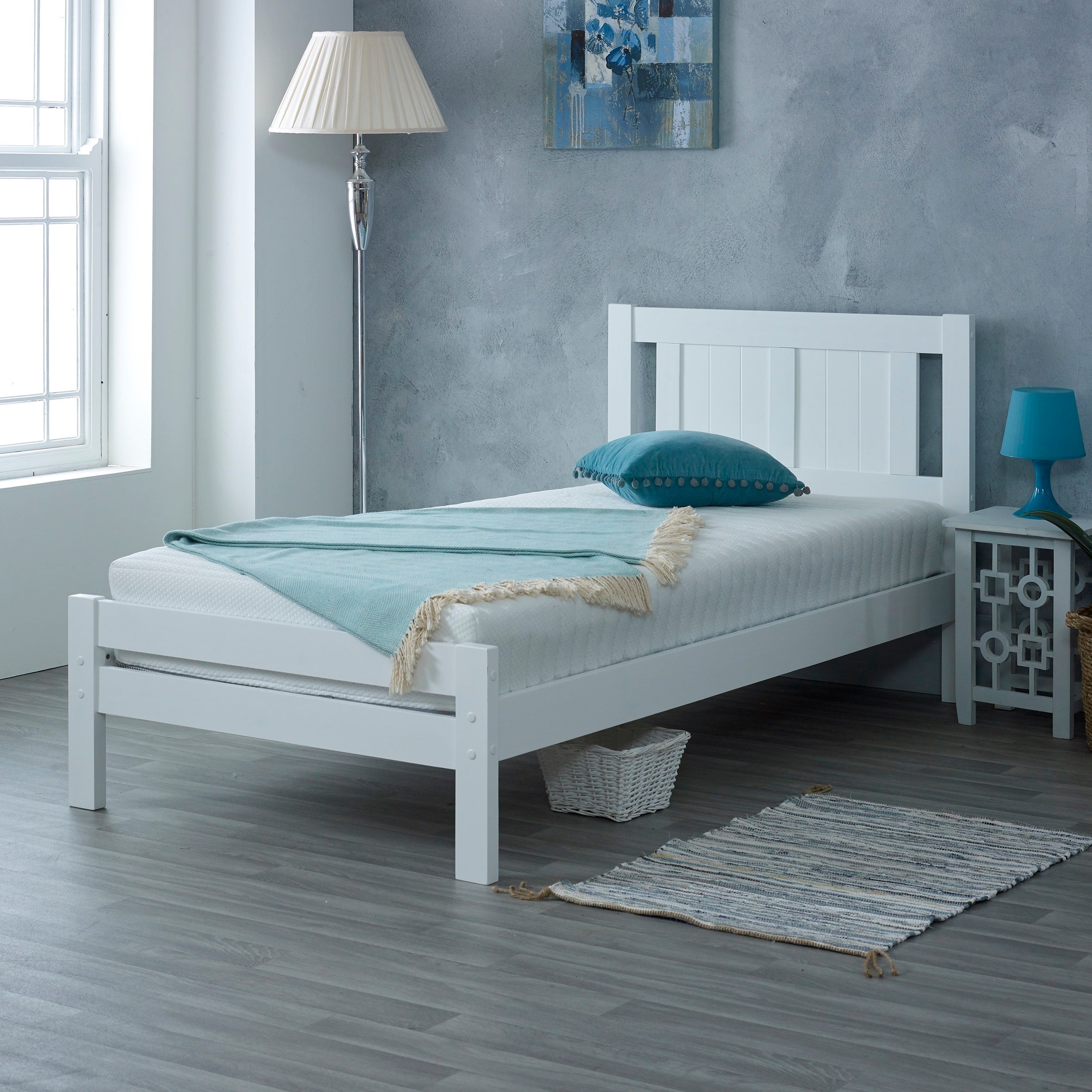 Glory Bed, White Wooden Slatted Frame